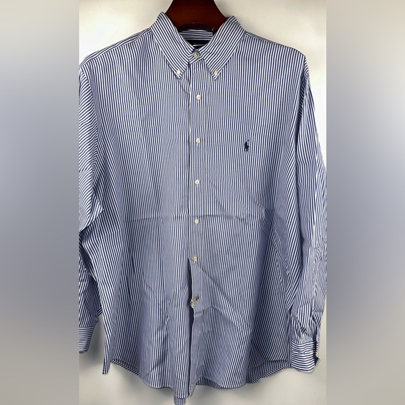Polo Ralph Lauren Men's XXL Classic Fit Blue White Striped Button‎ Up - Picture 1 of 6